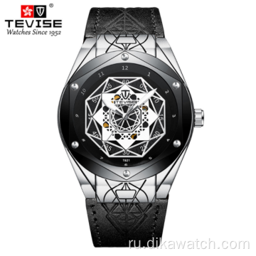 Швейцарские tevise T821 новые автоматические механические мужские часы с рисунком паука водонепроницаемые кожаные наручные часы